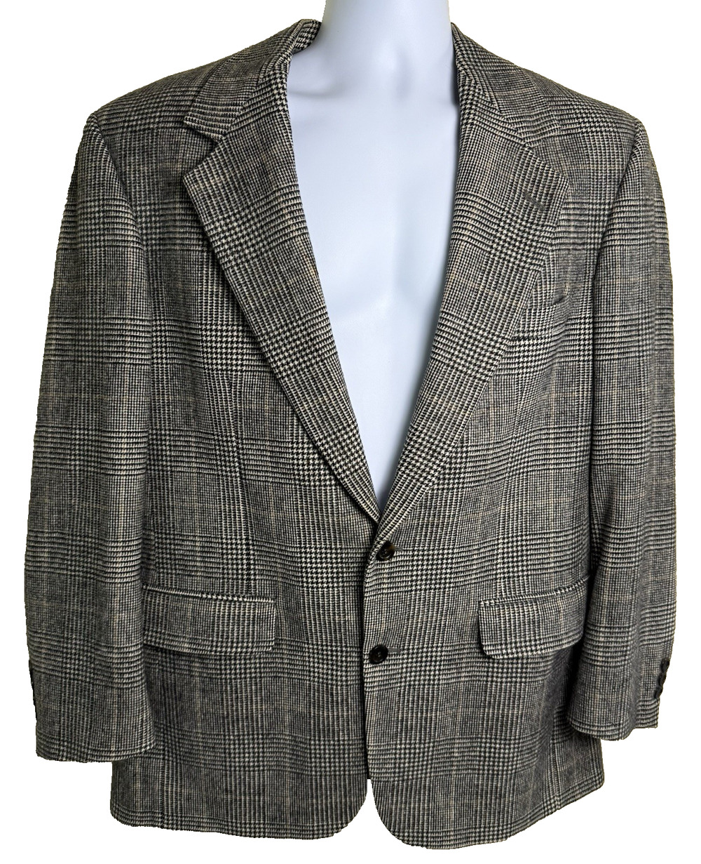 Vtg Pincus Brother Maxwell Camel Hair Blazer Houndstooth Plaid 48 in chest Prep